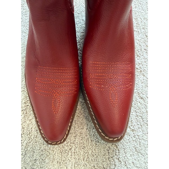 Dingo Women's Red High Cotton Cowboy Boots 9.5M Gently Used Snip Toe Pull-On - Picture 3 of 16